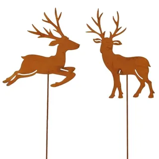 MACOSA PO530186-000-712_x2 Dekostecker Hirsch 2er Set Rost 30 cm Metall Herbstdeko Dekostab Weihnachts-Dekoration Blumenstecker Winter-Deko Beetstecker Landhaus modern