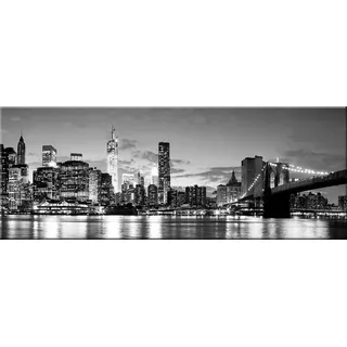 artissimo Bild aus Glas 80x30 cm New York AG1942A – modernes Glasbild Skyline Wandbild Querformat, Wanddeko Wohnzimmer, schwarz weiß, urban