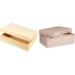 Creativ Schatzkiste & Rayher Aufbewahrungs-/Holz-Box mit Deckel, 20x12x9cm, Holzkiste, Holzschachtel mit abnehmbarem Deckel, FSC Mix Credit, 62815000