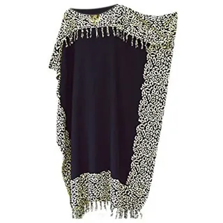 Cool Kaftans Leoparden-Strandkleid für Damen Schwarz Batikmuster mit langen Quasten und Fransen Lockeres Strandkleid für Damen Cool