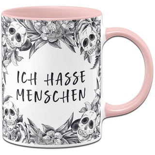 Tassenbrennerei Totenkopf Tasse - Ich hasse Menschen - Kaffeetasse lustig mit Spruch und Totenkopfmotiv - Skull Statement (Rosa)