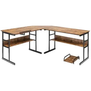 Costway L-förmiger Schreibtisch, Eckschreibtisch aus Holz mit neigbarer Tischplatte, unterem Bücherregal & CPU-Ständer, Zeichentisch Computertis... - Braun