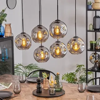 HOFSTEIN Hängeleuchte Ripoll, 6-flammige Hängelampe aus Metall/Glas in Schwarz/Rauchfarben, moderne Pendelleuchte im Retro/Vintage-Design (Schirme 20 cm), E27, Esszimmer, Küche, Wohnzimmer