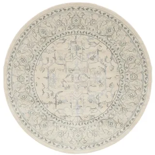 RugVista Ziegler Manhattan Teppich, Ø 300 cm, Beige/Hell Blau | Vintage, Rund, Niedriger Stapel, Nur chemische Reinigung, Oeko-Tex 100, Wohnzimmer, Esszimmer, Schlafzimmer