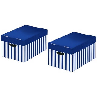 NIPS Aufbewahrungsbox STORE-BOX mit Deckel (2 St), B/H/T: 31 x 24,5 x 52 cm, Wellkarton, Karton, Pappe blau|weiß