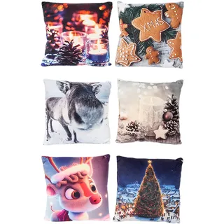 6 Stück X-Mas Kissen Weihnachtskissen Deko Weihnachten 25x25cm