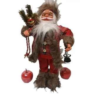 SANTA CLAUS Weihnachtsmann Figur 43 cm stehend Mit 2 Keramik Apfel Deko