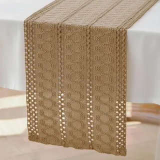Brylleii Häkel Tischläufer Natur Braun Boho Makramee Deko Tisch Läufer Modern 30 x 80 cm Baumwolle Leinen Landhausstil Tischdecke Klein Abwaschbar Table Runner Schmal für Küche Hochzeit