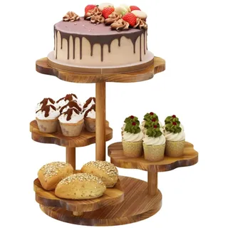 RATSTONE Etagere Tortenständer/Cupcake Ständer Aus Holz 4 Etagen,Desser Halter Turm Serviertablett Mit Mehreren Etagen,Für Weihnachten,Hochzeit,Geburtstag(Braun,Mit Spitzenrand)