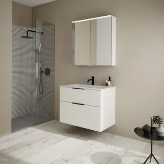 Burgbad Eqio Schrank mit Slim Keramik-Waschtisch, mit Spiegelschrank, SHCP082F6582C0001G0200,