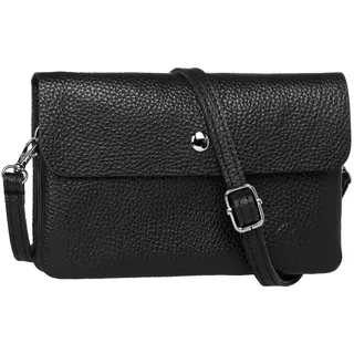 Caspar Umhängetasche Mini Leder Clutch Damen Handtasche - CLASSIC LINE - Modell No.827, leicht, elegant & unempfindlich - 100% Echtleder - Handmade in Italy schwarz
