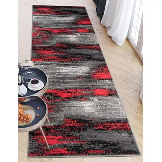 Mazovia Läufer Läufer Flurläufer Modern für Vorzimmer 70 cm Breit Grau Rot, 70 x 200 cm, Kurzflor, Meterware, Höhe 8 mm grau|rot 70 x 200 cm