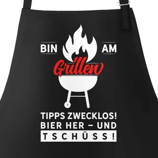 Grillschürze für Männer mit Spruch Bin am Grillen Schürze Grillen BBQ Barbecue Moonworks® schwarz unisize - Schwarz