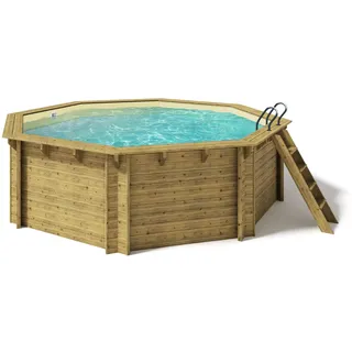 Paradies Pool® Holzpool Kalea Komplettset inkl. Filteranlage, Edelstahlleiter Tiefbecken, Folie Sand mit 0,8mm Stärke, Achteck-Pool, 528 x 138 (Ø x H), Menge: 1 Stück