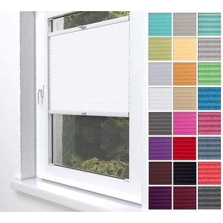 Home-Vision® Premium Plissee Faltrollo ohne Bohren zum Kleben Innenrahmen Blickdicht Sonnenschutz (Weiß, B90 x H100cm) für Fenster & Tür