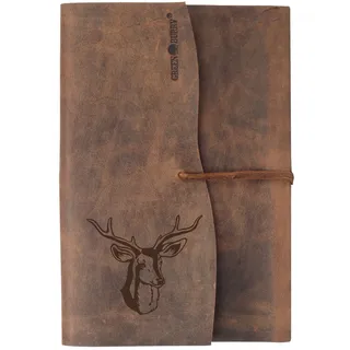 Greenburry Leder Jagd-Notizbuch mit Hirsch Motiv - Tagebuch DIN A5-23x17x2cm