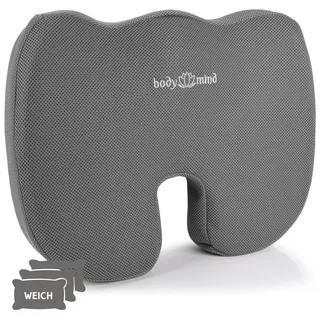 Body & Mind Sitzkissen Body & Mind Sitzkissen – Orthopädisches Keilkissen für Büro & Auto, Ergonomische Stuhlauflage Bürostuhl-Kissen grau