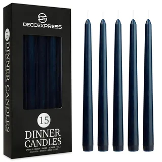 DECO EXPRESS Stabkerzen Set 6er, 10, 15 oder 50er, Lange Brenndauer bis zu 8 Std, Geruchslos(Blau, 15-er Set)