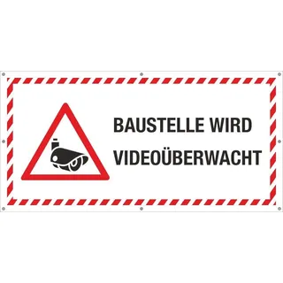 Schild Bauzaunplane Baustelle wird Videoüberwacht 220 x 110 cm | 3 mm Alu-Verbund, wetterfester UV-Direktdruck, robust und langlebig, Made in Germany