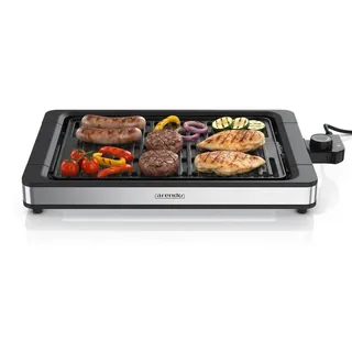Arendo Tischgrill, Elektrogrill, Balkongrill, elektrisch, Spritzschutz, 1800 W, Antihaftbeschichtung, stufenlose Temperaturregelung, für Balkon, G... - Schwarz/Silber