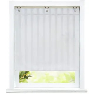 ESLIR Raffrollo ohne Bohren Raffgardinen mit Ösen Ösenrollo Modern Gardinen Halbtransparent Vorhänge Streifen Muster Weiß BxH 80x140cm 1 Stück