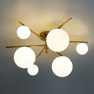 Trendige Goldfarbene Deckenleuchte Mit Weißglas - Belisto
