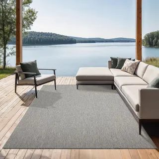 the carpet Mistra – Outdoor Teppich, Wetterfest, UV-beständig & pflegeleicht, für Balkon, Terrasse & Garten, auch für Wohnzimmer & Schlafzimmer geeignet, Grau, 240 x 340 cm