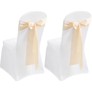 BYZESTY 2 Stück Stuhlhussen Weiß, Hochzeit, Stretch, Mit 2 Schleifen, Für Party, Hochzeit, Feier, Wohnzimmer, Esszimmerstuhl