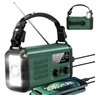 Jectse Handkurbel Notio -Radio, AM FM NOAA Solar Weather Radio mit LED -Taschenlampen -Lesen Lampe SOS Alarmkompass, Wiederaufladbare 20000 -mAh -Batterie -Ladegerät für Outdoor