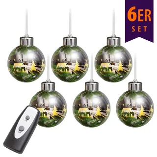 BONETTI Weihnachtsbaumkugel Weihnachtskugel-Set aus Echtglas, LED beleuchtet, mit Fenbdienung, Kugel mit Baumspitze, chrom