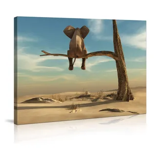Visario Leinwandbild Elefant Baum 80x60 cm 4010 Wandbild Surreal Humor auf Leinwand fertig gerahmt Holzrahmen Elefanten Motiv Digitale Kunst Wanddekoration modern Wohnzimmer Schlafzimmer Büro