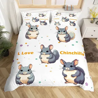 Chinchilla Bettbezug 135x200 für Jungen Mädchen,Niedliche Tier Druck Bettwäsche Sets für Haustier Liebhaber,Cartoon Tiere Bett Set Kawaii Zimmer Dekor,Stern Bunte Tröster Abdeckung (Kein Tröster)