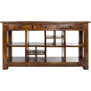 Wohnando Sideboard Konsolentisch "Tony" hochwertiges Mangoholz, braun, Wohnzimmer, inkl 8 Flaschenregale, 40x80x140 cm, Stauregal, Bar, Flur braun