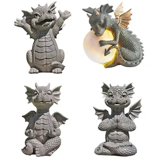 Dekorative Drachenstatue Aus Kunstharz, Buddha-zen-stil, Für Yoga Und Garten – Größe 15 X 18 Cm – Grau – 310 G