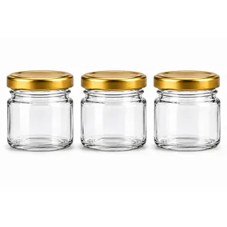made in home - Mini Gläser 40 ml, Einmachglas, Gewürzgläser mit Schraubdeckel, Sturzglas, Probiergläser, Marmeladengläser, kleine Honiggläser, Rundgläser (Gold Deckel, 40)