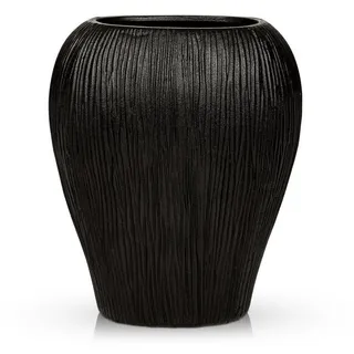 LuxusKollektion Dekovase Keramikvase flach gerippt schwarz 32cm (1 St) schwarz 16 cm x 32 cm x 26.5 cm