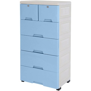 Acesunny Kommode Schubladen Aufbewahrung Standschrank 6 Schubladen Mit 4 Räder Home Kunststoff Kommode mit 6 Schubladen Sideboard Anrichte Freistehend 102cm (Blau)