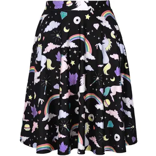 HDE Röcke für Damen – Midirock, Skaterrock, Knielang, hohe Taille, lustige Drucke, Einhörner und Regenbogen, Groß - L