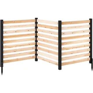 COSTWAY Gartenzaun 3-teilig, Zaun mit 4 Pfählen, 98 x 107 cm, Sichtschutzzaun aus Holz, Steckzaun Lamellenzaun, Tannenholz, freistehender Sichtschutz für Garten Terrasse, Natur