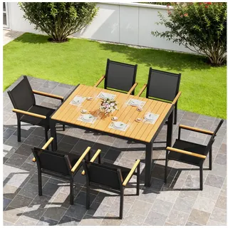 TLGREEN Gartentisch Wetterfest,Balkontisch Aluminium mit WPC Tischplatte, (Outdoor Esstisch für Balkon und Terrasse, Leichtgewicht), Stabiler Quadratisch Terrassentisch schwarz 90 cm x 140 cm