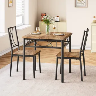 GarveeMore Küchentisch mit 2 Stühlen Esszimmermöbel | Dining Table 74x74cm Tischplatte | 15cm starke Tischplatte | Durchbruch-Design | 40x40cm MDF gepol