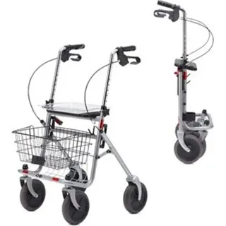 Bischoff & Bischoff Senio Rollator faltbar mit großen Rädern inkl. Korb, Tablett und Stockhalter silber