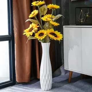Weiße Bodenvase, 61 cm hoch, dekorative große Keramikvase für Wohnzimmer, gestreifter Blumenhalter für Heimdekoration, Trockenblumenarrangement, Hochzeit, Einweihung, Büro