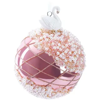 BRUBAKER Weihnachtsbaumkugel Premium Weihnachtskugel mit Porzellan Figur - Handdekorierte Baumkugel (1 St), 10 cm Christbaumschmuck aus Glas mit Perlen Dekorationen und Glitzer rosa