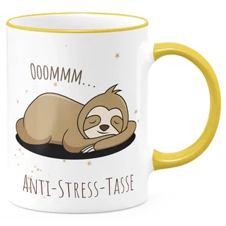 FunTasstic Tasse Anti Stress Tasse Faultier Kaffeebecher beidseitig bedruckt spülmaschinenfest Tasse für das Büro Tee, Kaffee Geschenkidee, Farbe:gelb, Größe:Anti Stress Faultier