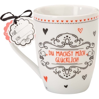 Sheepworld Tasse mit Spruch Du machst mich glücklich | Kaffeetasse, Porzellan, 30 cl Lieblingstasse, Geschenk Liebe, Freundin | 59260