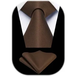 Krawatte Herren Einstecktuch Set einfarbig Hochzeit formell Braun