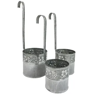 zeitzone 3er Set Hängender Blumentopf Zink Vintage-Stil mit Haken Balkon Hängetopf Grau