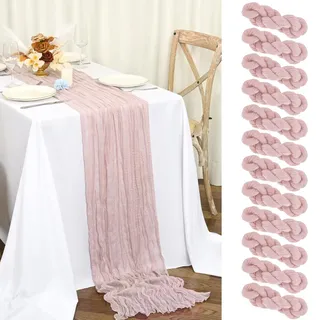 12 Stück Tischläufer Rosa 45x275 cm Staubiges Rosa Boho Gaze Käsetuch Tischläufer für Hochzeit, Party, Babyfeier, Brautshower, Geburtstag-Dekorationen