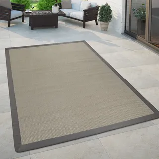 Paco Home - In- & Outdoor Teppich Balkon Küchenteppich Sisal Optik Einfarbig Creme Grau 120x170 Cm